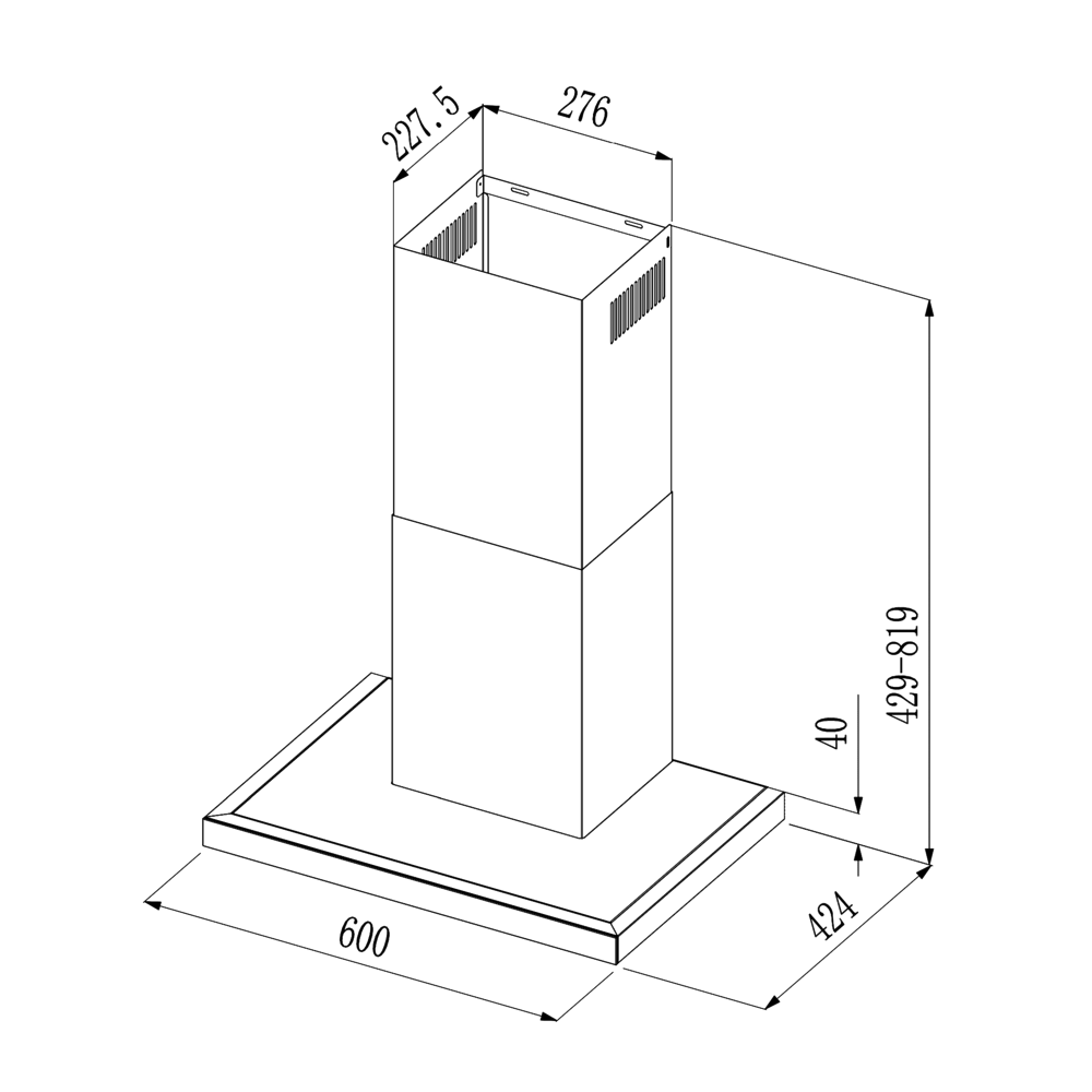 dimensiuni incorporare hota de perete, cecotec, cu latime 60 cm si debit maxim 413.3 m³/h, clasa A++, negru