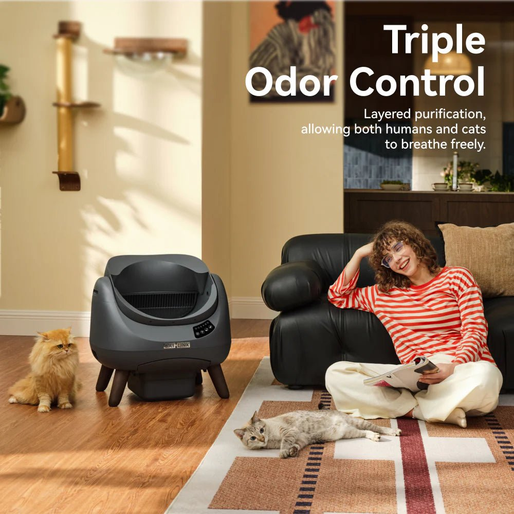 litiera automata cu autocuratare pentru pisici u AI integrat catlink, open-x, capacitate colectare 12 l, wi-fi, control prin aplicatie, monitorizare pisici multiple, elimina mirosurile, senzor infrarosu, sistem siguranta pisici, compatibila cu orice asternut igienic, gri, protectie impotriva mirosurilor