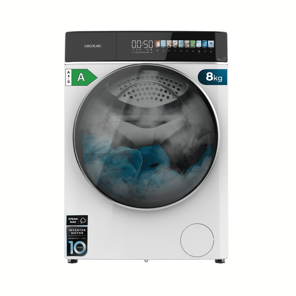 masina de spalat cu uscator bolero wash and dry, cecotec, cu motor inverter si capacitate de 8 kg, clasa energetica si 1300 rpm