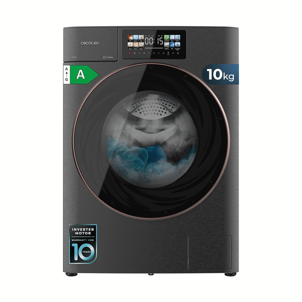 masina de spalat cu uscator bolero wash and dry, cecotec, cu motor inverter si capacitate de 10 kg, clasa energetica si 1300 rpm