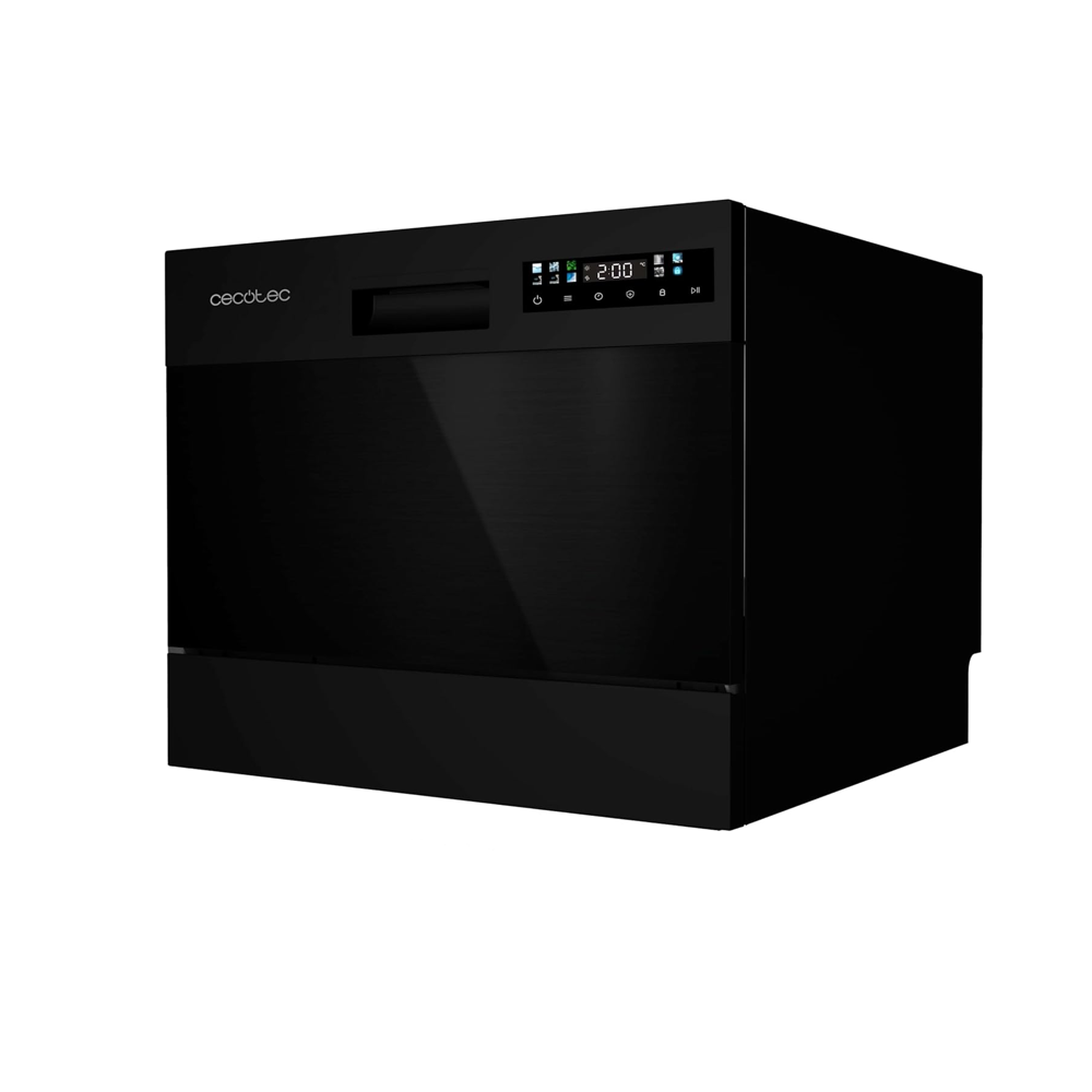 mini masina de spalat vase cecotec, cu capacitate de 6 seturi si 8 programe prestabilite, negru