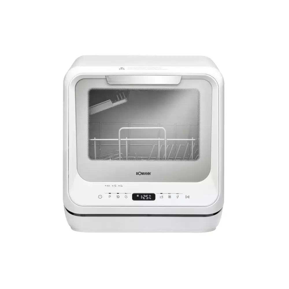 mini masina de spalat vase bomann, conectivitate 2in1, capacitate 5 litri, cu fereastra de vizualizare, alb