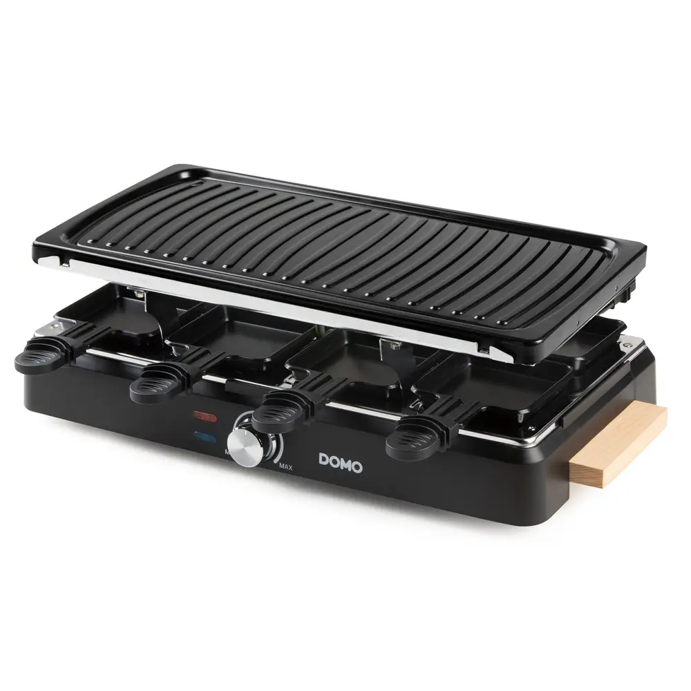 plita grill si raclette domo, cu raclette si spatule incluse, pentru 8 persoane, 1400 W, negru