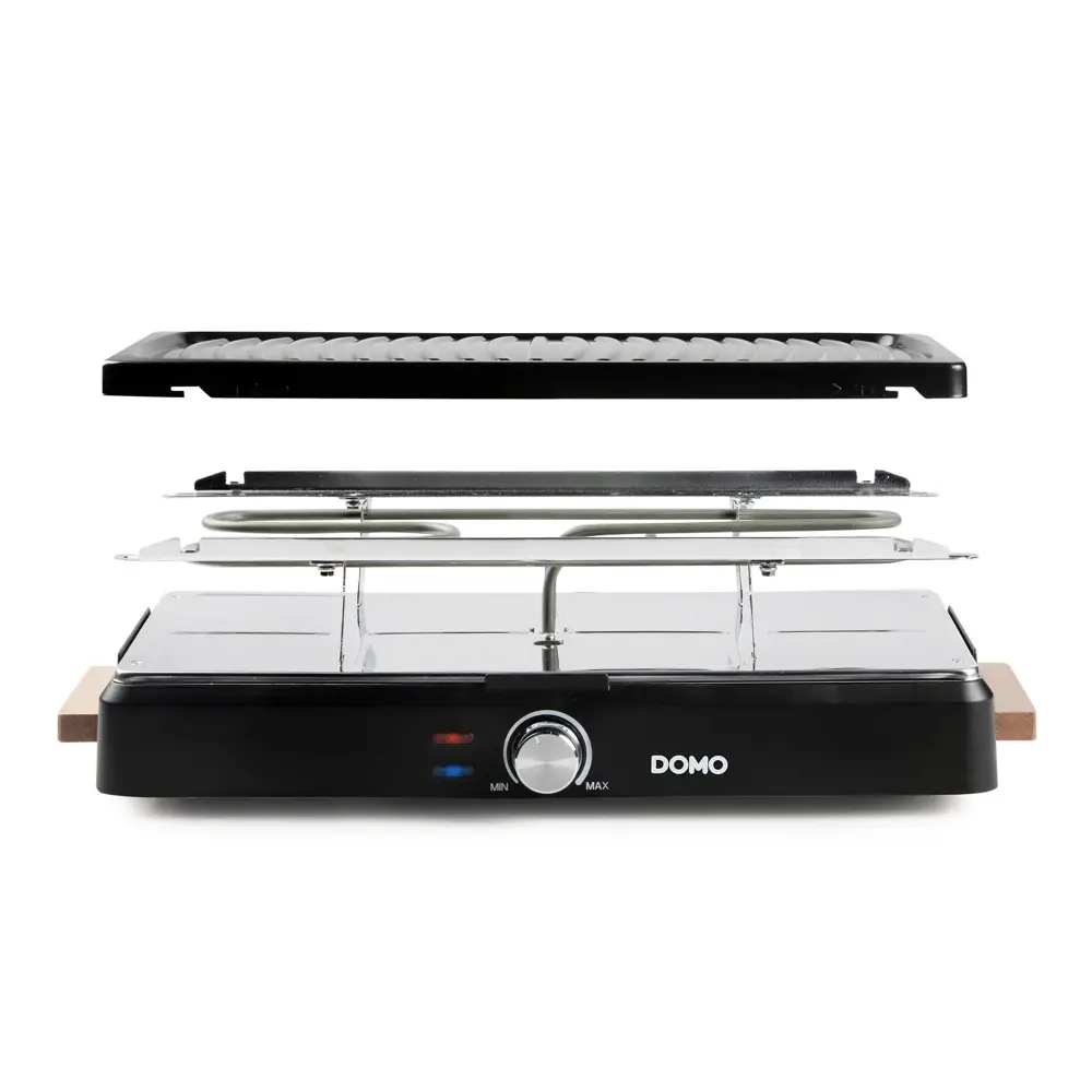 plita grill si raclette domo, cu raclette si spatule incluse, pentru 8 persoane, 1400 W, negru, placa detasabila