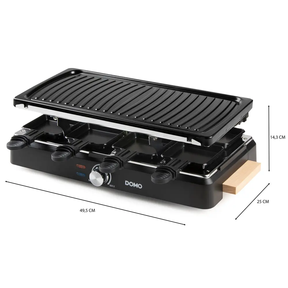 dimensiuni plita grill si raclette domo, cu raclette si spatule incluse, pentru 8 persoane, 1400 W, negru