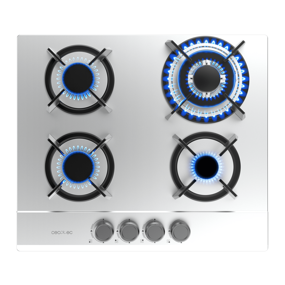 plita incorporabila pe gaz, cecotec, cu 4 arzatoare si putere de 8 kw, inox