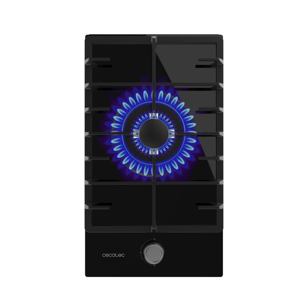 plita incorporabila pe gaz cecotec, bolero squad g, 29 cm, 1 arzator wok 3.5 kw, grilaj din fonta, comutatoare rotativa cu aprindere electrica, oprire de siguranta, design elegant, negru, aspect arzator
