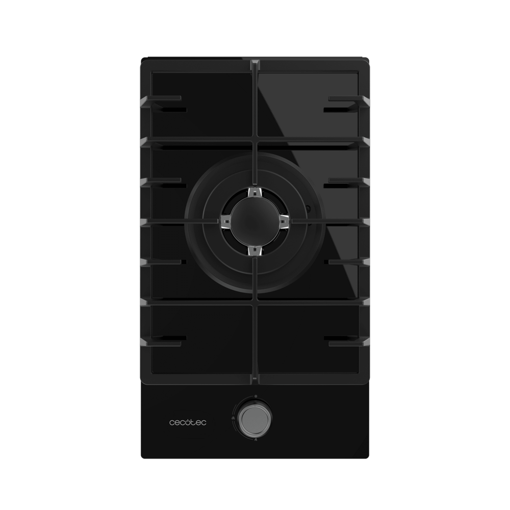 plita incorporabila pe gaz cecotec, bolero squad g, 29 cm, 1 arzator wok 3.5 kw, grilaj din fonta, comutatoare rotativa cu aprindere electrica, oprire de siguranta, design elegant, negru