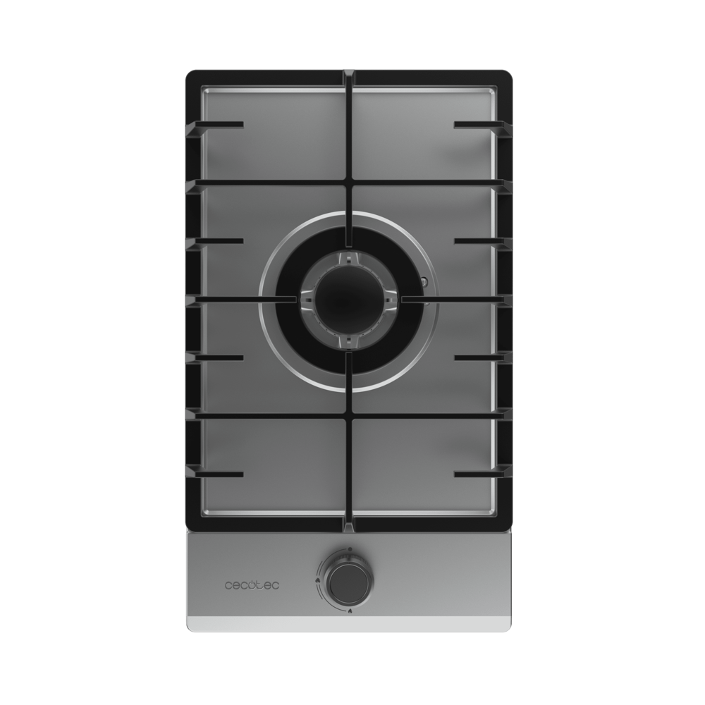 plita incorporabila pe gaz cecotec, bolero squad g, 29 cm, 1 arzator wok 3.5 kw, grilaj din fonta, comutatoare rotativa cu aprindere electrica, oprire de siguranta, design elegant, inox