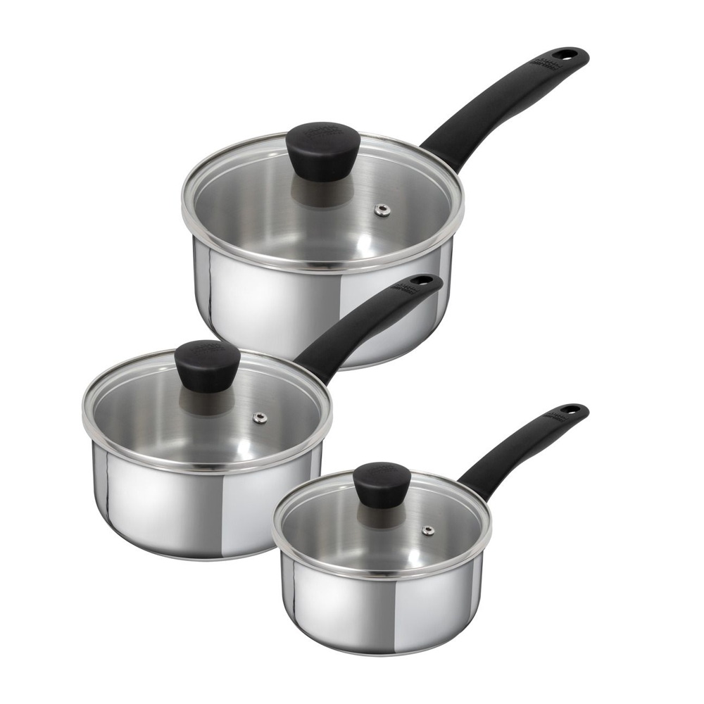 set 3 cratite pentru gatit din otel inoxidabil, kuhn rikon, classic, cu capac din sticla, inox