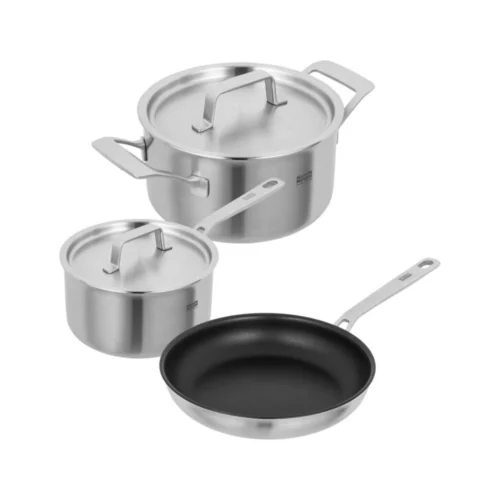 set 3 vase de gatit, kuhn rikon, colectie culinary fiveply, din otel inoxidabil, oala, cratita si tigaie antiaderenta