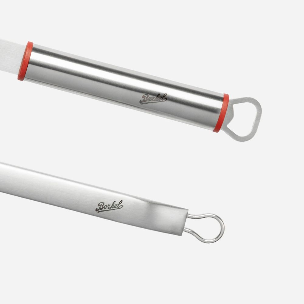 set ustensile barbecue, berkel, spatula multifunctionala, cleste cu maner ergonomic, material otel inoxidabil de inalta calitate, desfacator de sticle integrat, durabil, piese lavabile la masina de spalat vase, ideal pentru pasionatii de barbecue, inox, detaliu berkel maner
