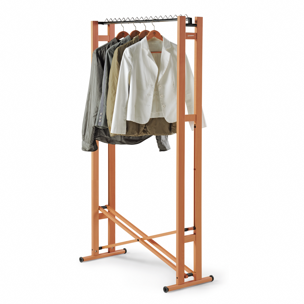 suport de umerase foppapedretti, snake 90, 177x96 cm, pliabil, lungime variabila 14/96 cm, structura din lemn massiv de fag, design practic si elegant, portabil, ideal pentru spatii restranse, depozitare facila, lemn cires, cu haine agatate