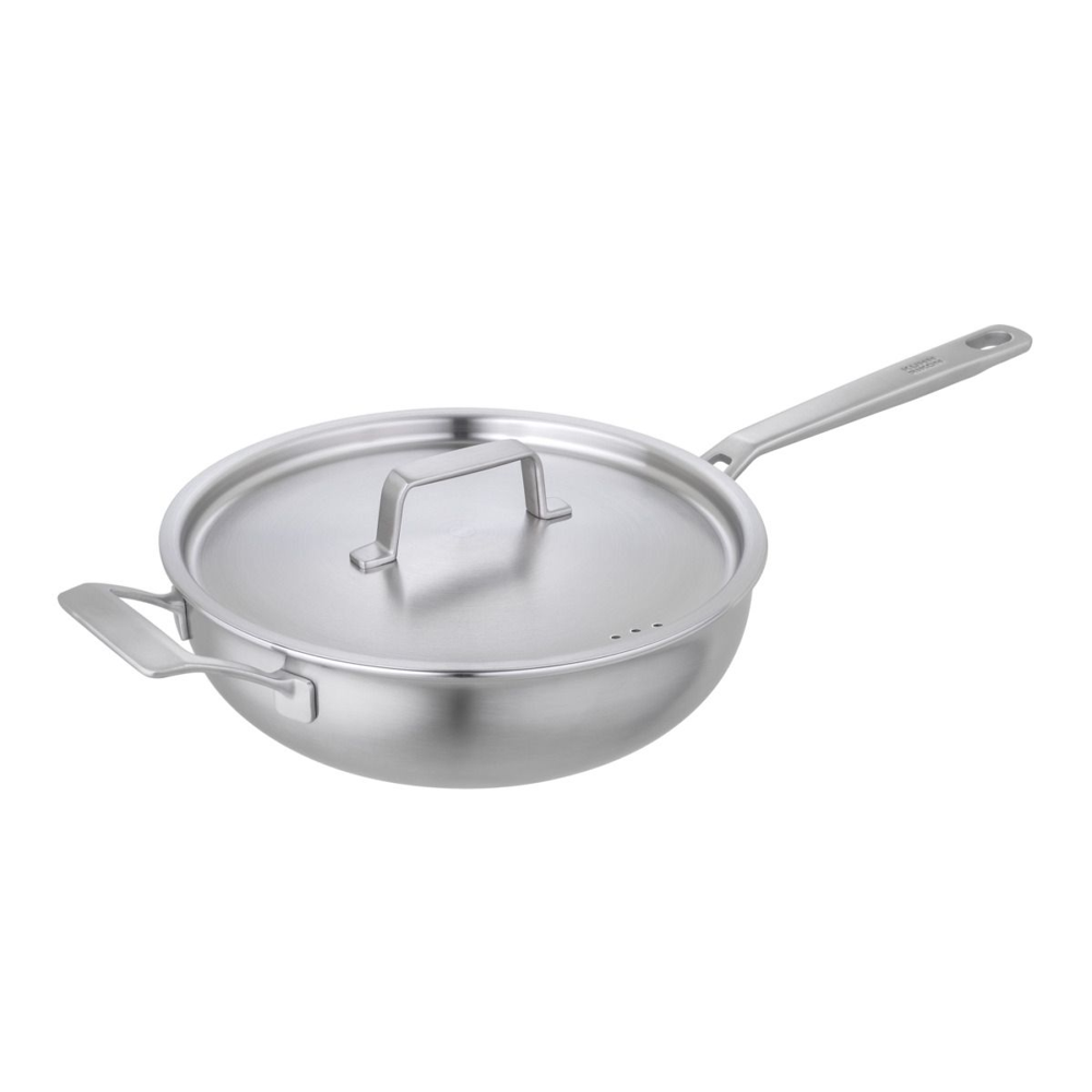Tigaie din otel inoxidabil cu capac Kuhn Rikon, Culinary Fiveply, Chef's Pan, Ø 24 cm, 2.6 litri, ideala sosuri si tocanite, structura interna din 5 straturi, antiaderenta, distribuire uniforma a caldurii, compatibila cu toate sursele de caldura, inox
