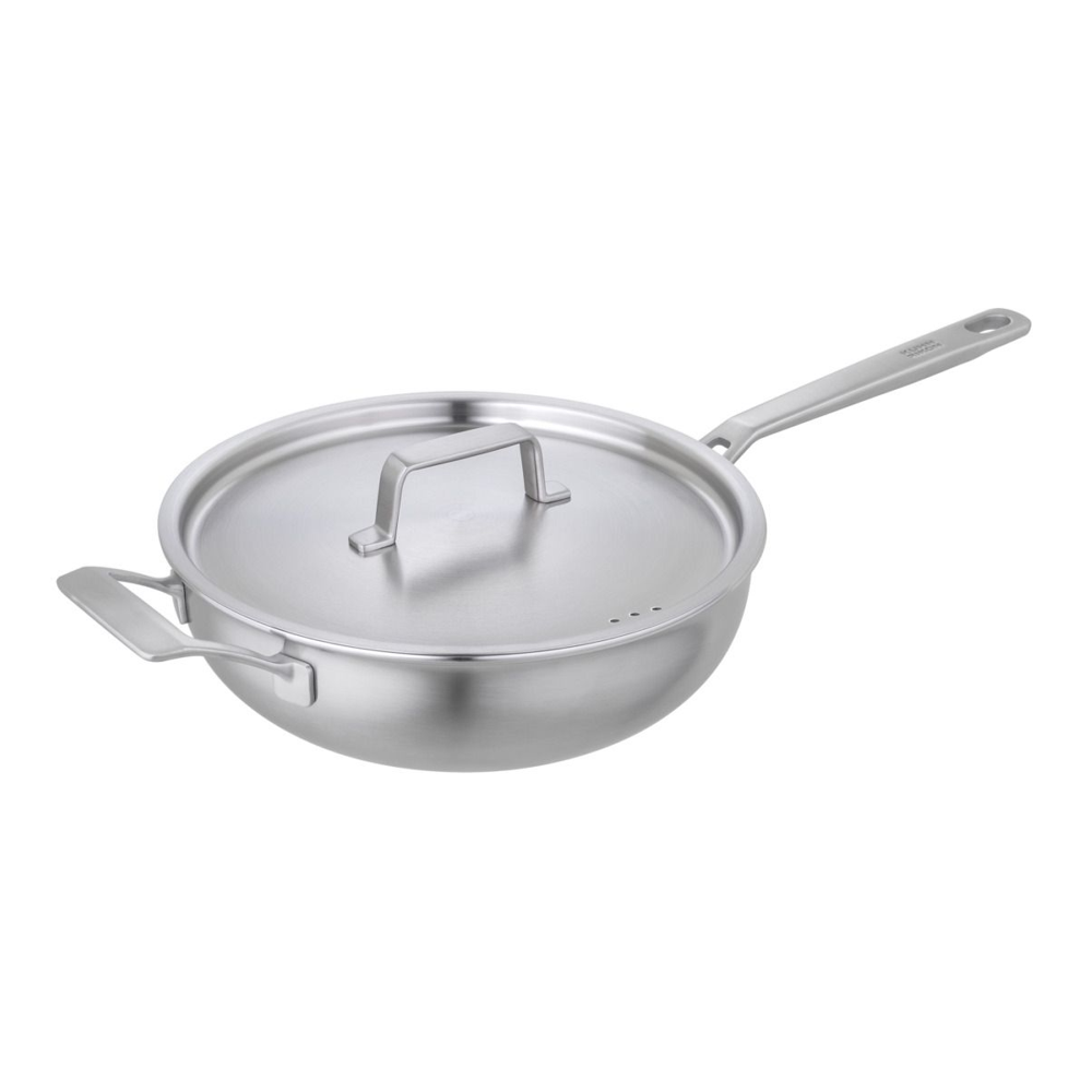 Tigaie din otel inoxidabil cu capac Kuhn Rikon, Culinary Fiveply, Chef's Pan, Ø 28 cm, 4.2 litri, ideala sosuri si tocanite, structura interna din 5 straturi, antiaderenta, distribuire uniforma a caldurii, manere Stay Cool, compatibila cu toate sursele de caldura, inox