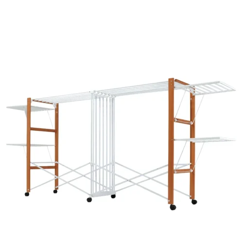 uscator de rufe mobil si pliabil, cu structura din lemn masiv de fag, extensibil pe orizontala, cu roti, lemn cires