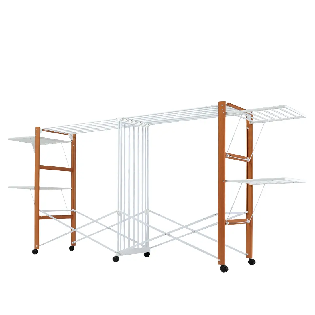 uscator de rufe mobil si pliabil, cu structura din lemn masiv de fag, extensibil pe orizontala, cu roti, lemn cires