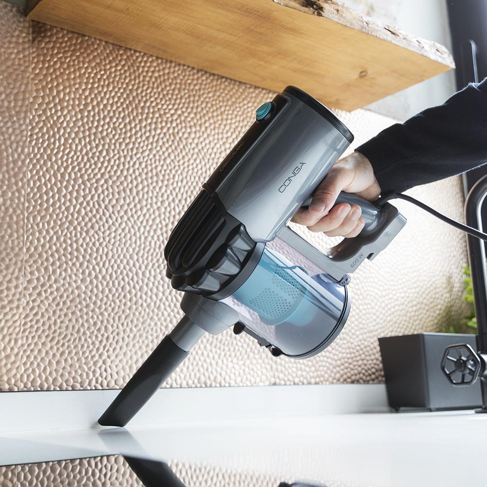 aspirator vertical si de mana 2in1 fara sac, cecotec, conga thunderbrush, folosit drept aspirator de mana, ideal pentru a aspira firimituri, colturi sau plinte, gri