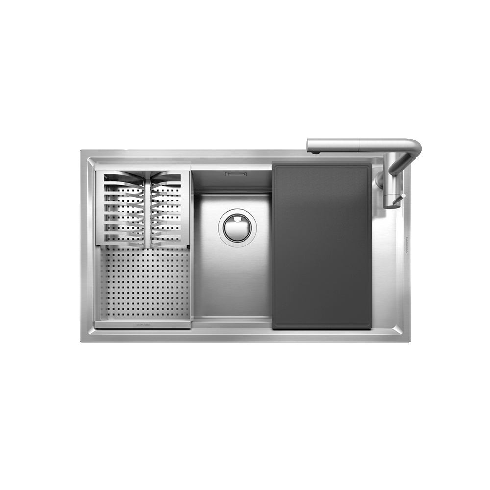 Chiuveta de bucatarie incorporabila cu baterie inclusa si accesorii, Barazza, colectia Easy, 86 x 50 cm, inox, material otel inoxidabil AISI 304, preaplin si sifon incluse