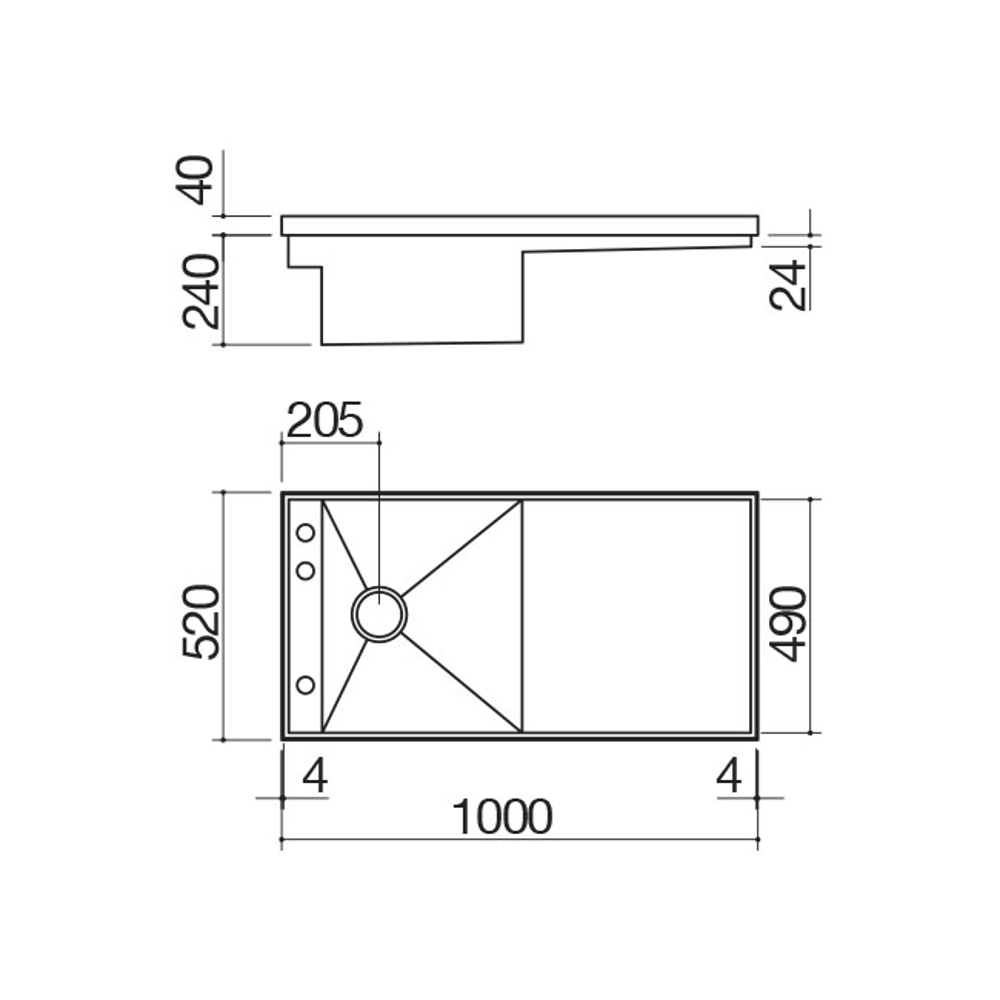 Chiuveta de bucatarie Barazza, colectie Mizu, 100 x 52 cm, 1 cuva, montare peste nivelul blatului, 3 orificii standard pentru baterie, anti-zgarieturi, anti-pete, sistem de scurgere automat, inox, dimensiuni produs