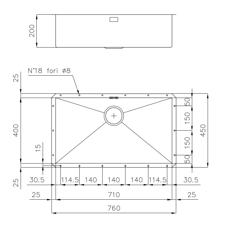 Chiuveta de bucatarie premium, Foster, Quadra, 76 x 45 cm, montare sub blat, inox