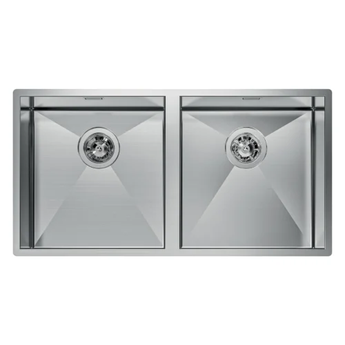 Chiuveta de bucatarie premium, foster, quadra, 84 x 44 cm, 2 cuve, inox, preaplin perimetral