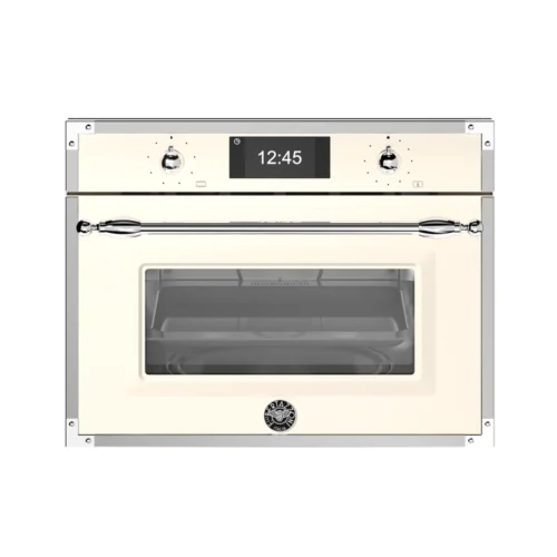 cuptor cu microunde incorporabil, bertazzoni, colectie heritage, 38 litri, cu functie combi si convectie, finisaj mat, crem/inox