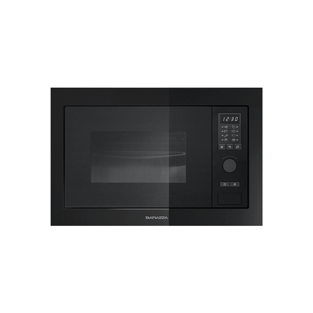 Cuptor cu microunde incorporabil Barazza, colectie Glass, capacitate 25 l, grill si microunde, 6 functii gatire, 8 programe automate, protectie Child Lock, platou rotativ, usa cu sticla dubla, display LED afisare ora, curatare facila, interior din otel inoxidabil, 1450 W, negru