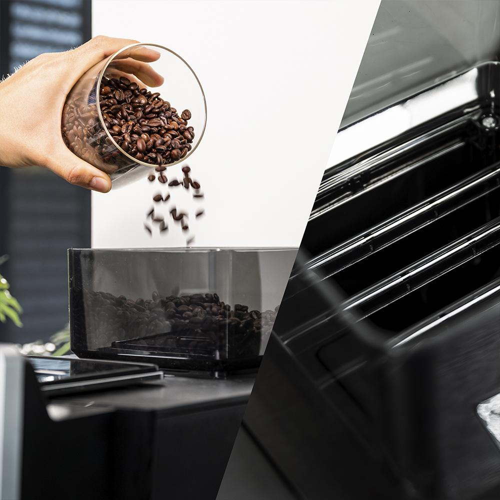 Espressor automat cu rasnita Cecotec, Cremmaet Coffice, ideal birou, 26 tipuri de cafea, 15 bari, rezervor apa 2 l, functii personalizare, rezervor boabe cafea 1 kg, functie spumare lapte, panou control cu ecran tactil, sistem Thermoblock, sistem autocuratare, negru, adaugare boabe in espressor