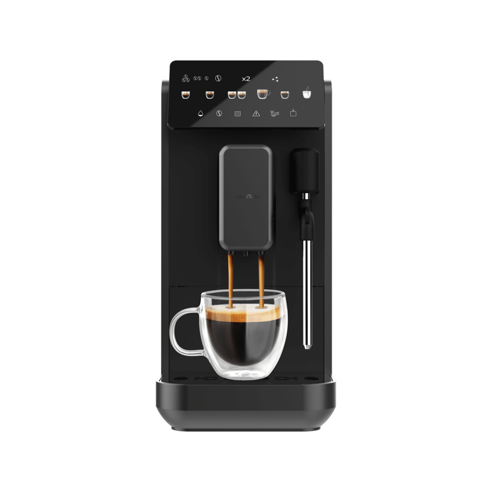 Espressor automat cu rasnita Cecotec, Cremmaet Lungo Steam, 19 bari, rezervor apa 2 l, rezervor boabe cafea 280 g, rasnita din otel inoxidabil, functie spumare lapte, panou control cu ecran tactil, sistem Thermoblock, sistem decalcifiere, negru