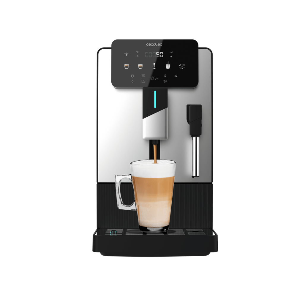 Espressor automat cu rasnita Cecotec, Cremmaet Steam, 19 bari, rezervor apa 1.1 l, functii personalizare, rezervor boabe cafea 150 gr, functie spumare lapte, panou control cu ecran tactil, sistem Thermoblock, sistem autocuratare, argintiu