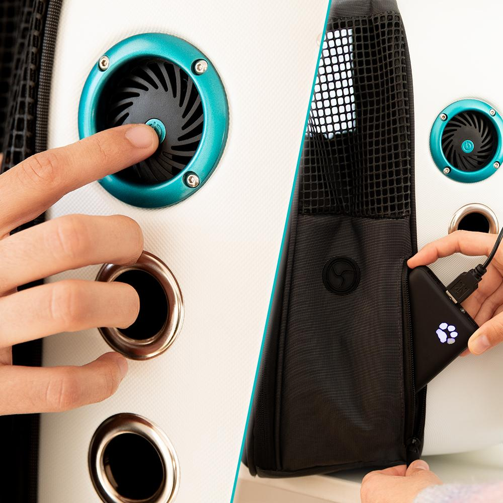 Geanta pentru transport pisici Cecotec, Pumba 1800, sistem ventilare in 2 trepte, fereastra vizibilitate, design ergonomic, pentru pisici de pana la 8 kg, lumina interioara, confortabil si spatios, alb. detaliu ventilatie