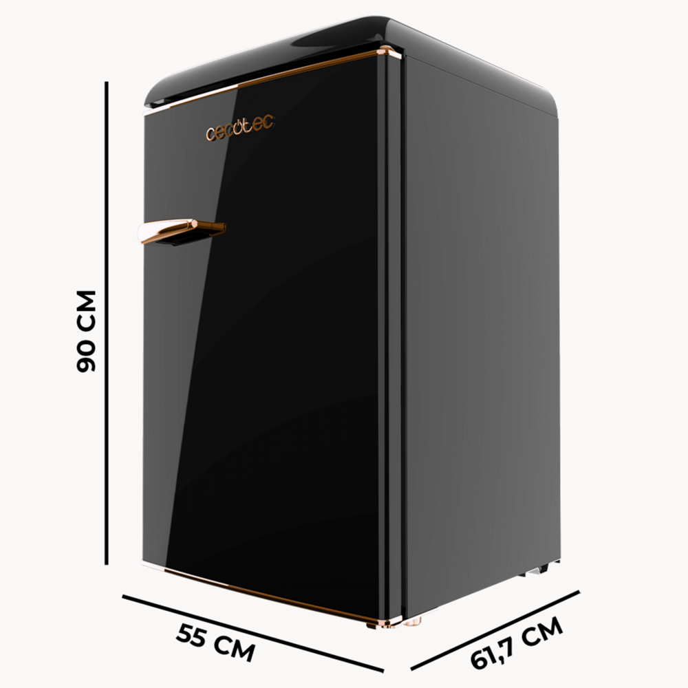 dimensiuni mini frigider retro, cecotec, bolero coolmarket mini, cu capacitate de 110 litri si compartiment de congelare ice box, negru