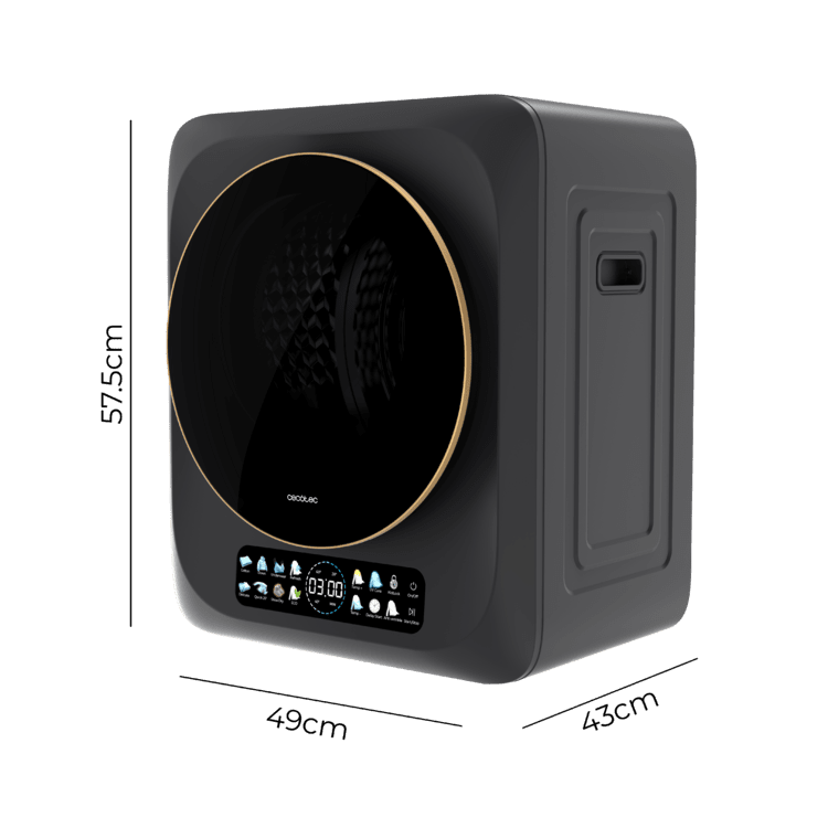 Mini uscator de rufe, Cecotec, Bolero DressCode Dry 3400V Dark, 3 kg, antracit, dimensiuni