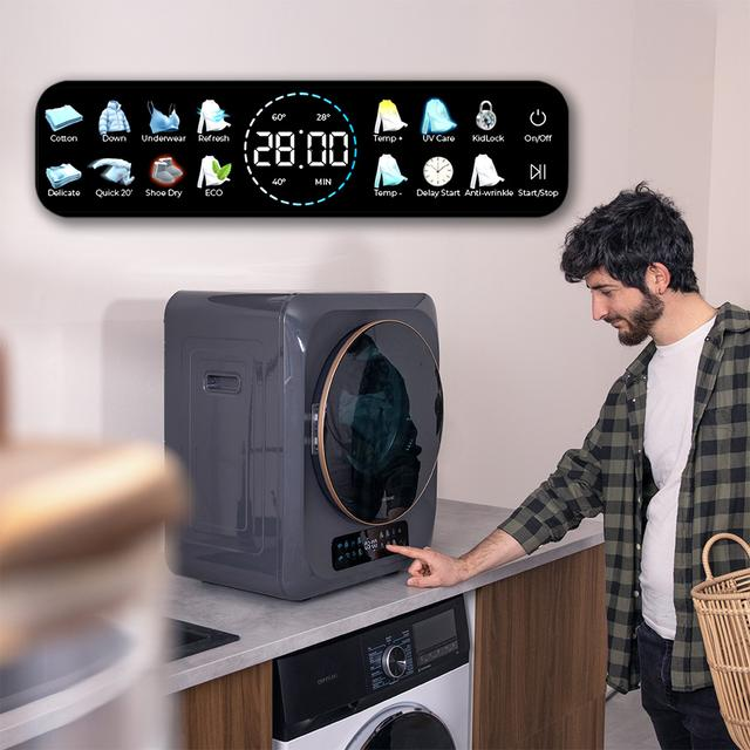 Mini uscator de rufe, Cecotec, Bolero DressCode Dry 3400V Dark, 3 kg, antracit, panou de control tactil, utilizare intuitiva