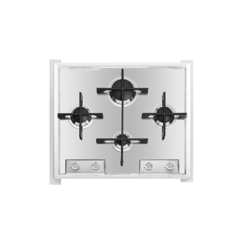 Plita incorporabila pe gaz Foster, Veronika, 59 cm, 4 arzatoare, instalare pe blat/la nivelul blatului, aprindere electrica, grilaj robust fonta, comutatoare rotative, finisaj periat, curatare facila, design modern, consum redus, made in Italy, inox