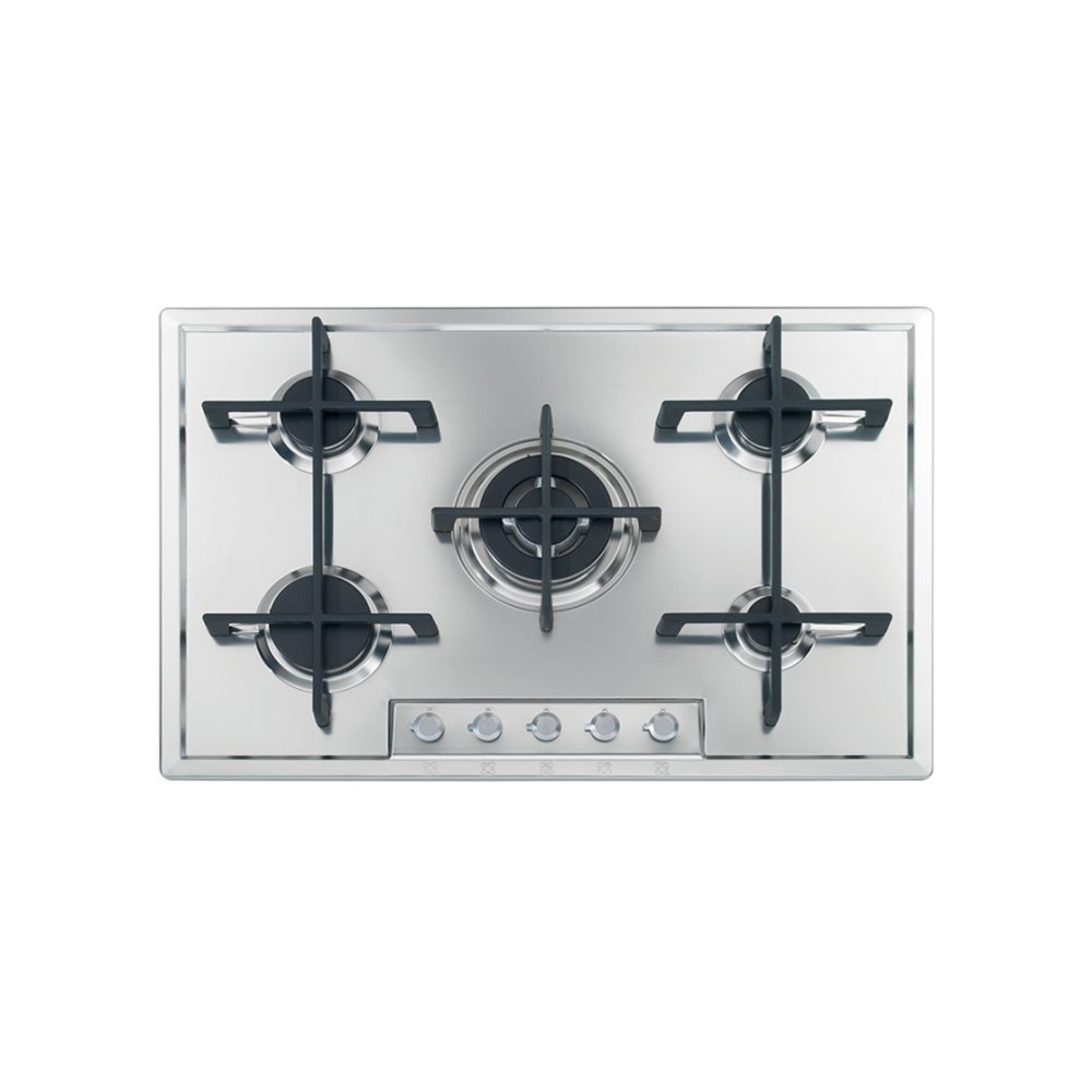 8052747840915 Plita incorporabila pe gaz Foster, Veronika, 76 cm, 5 arzatoare, instalare pe blat/la nivelul blatului, aprindere electrica, grilaj robust fonta, comutatoare rotative, finisaj periat, curatare facila, design modern, consum redus, made in Italy, inox