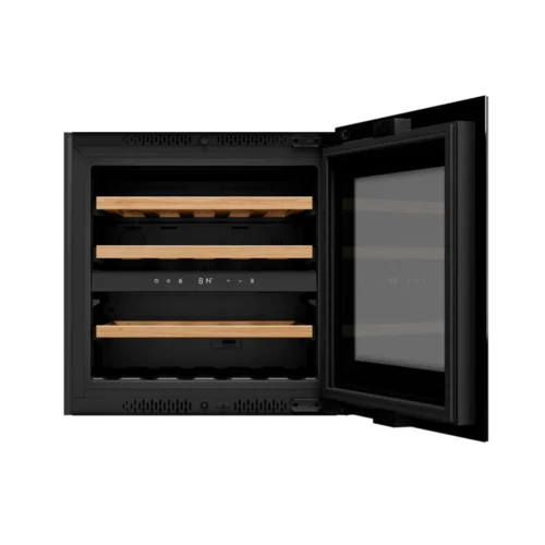 racitor de vin incorporabil, bertazzoni, colectie modern, cu capacitate de 24 sticle si 3 rafturi din lemn, negru