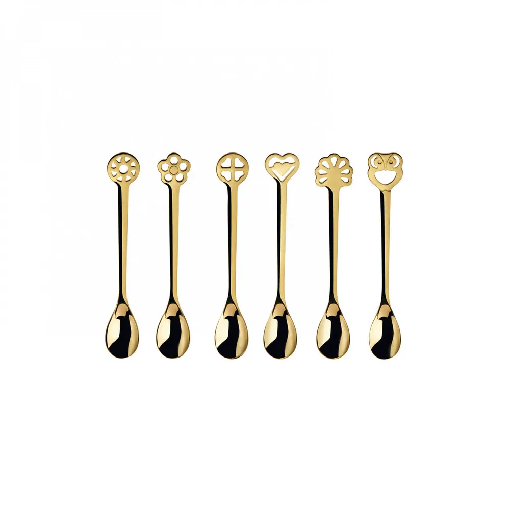 set de 6 lingurite pentru cafea placate cu aur 24k, casa bugatti, lucky charm, din material premium cu structura robusta, auriu