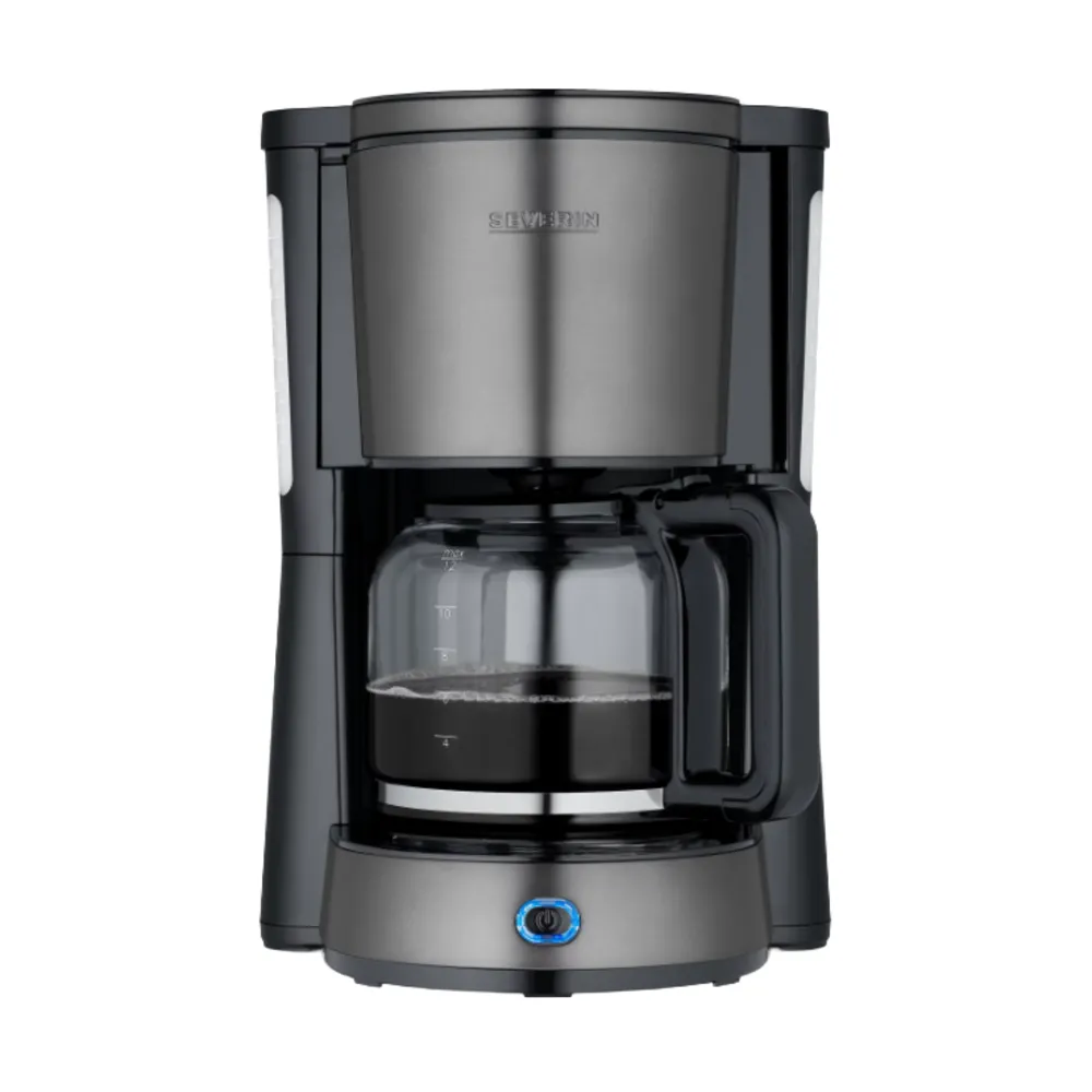 cafetiera cu capacitate de 1.25 litri, severin, cu recipient din sticla si marcaje pentru nivelul de apa, compatibila cu filtre universale 1x4, negru