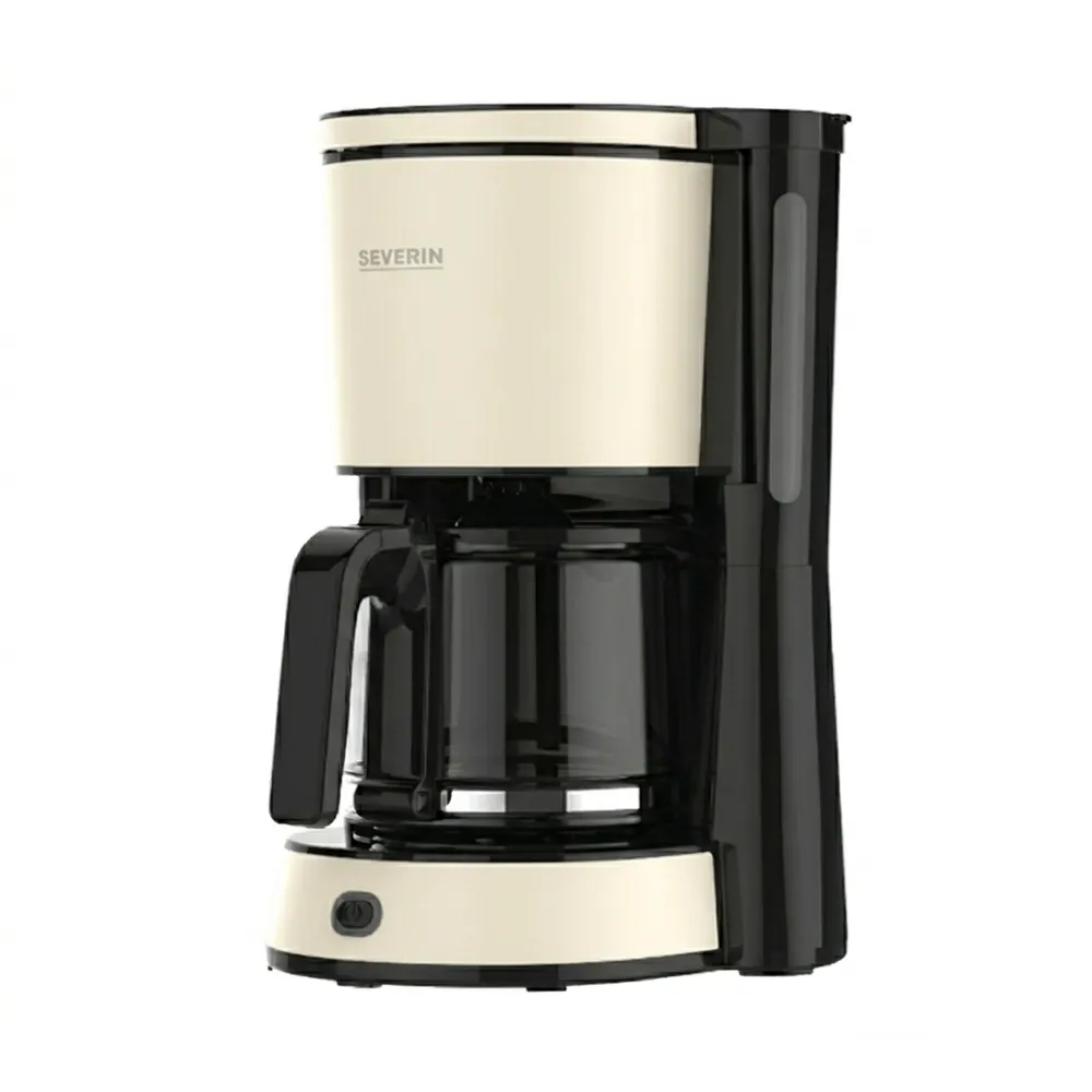 cafetiera cu capacitate de 1.25 litri, severin, cu recipient din sticla si marcaje pentru nivelul de apa, compatibila cu filtre universale 1x4, crem/negru